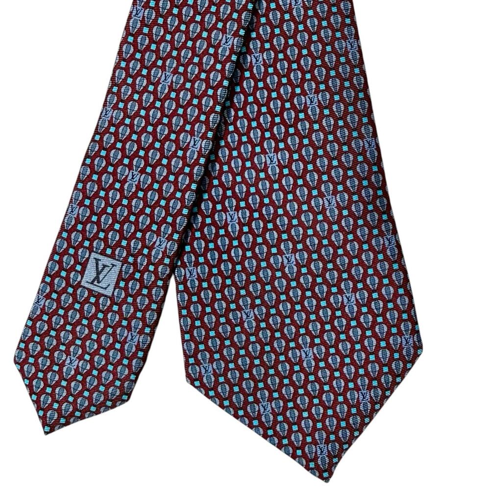 Louis Vuitton LV Monogram Tie Red Silk 3” Modern Hot Air Balloon Geometric - Picture 4 of 7